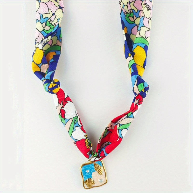 Boho Floral Scarf Sun Pendant Necklace