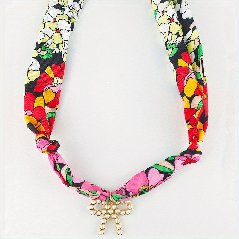 Boho Floral Scarf Sun Pendant Necklace
