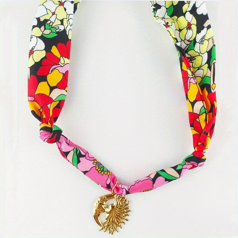 Boho Floral Scarf Sun Pendant Necklace