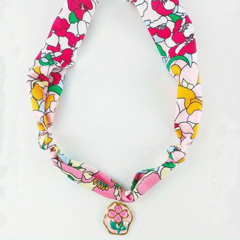 Boho Floral Scarf Sun Pendant Necklace