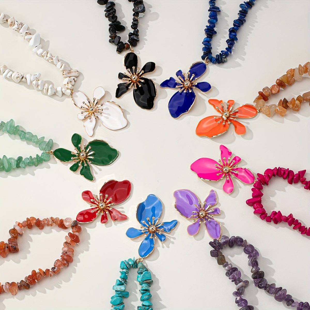 Boho Natural Stone Flower Necklace