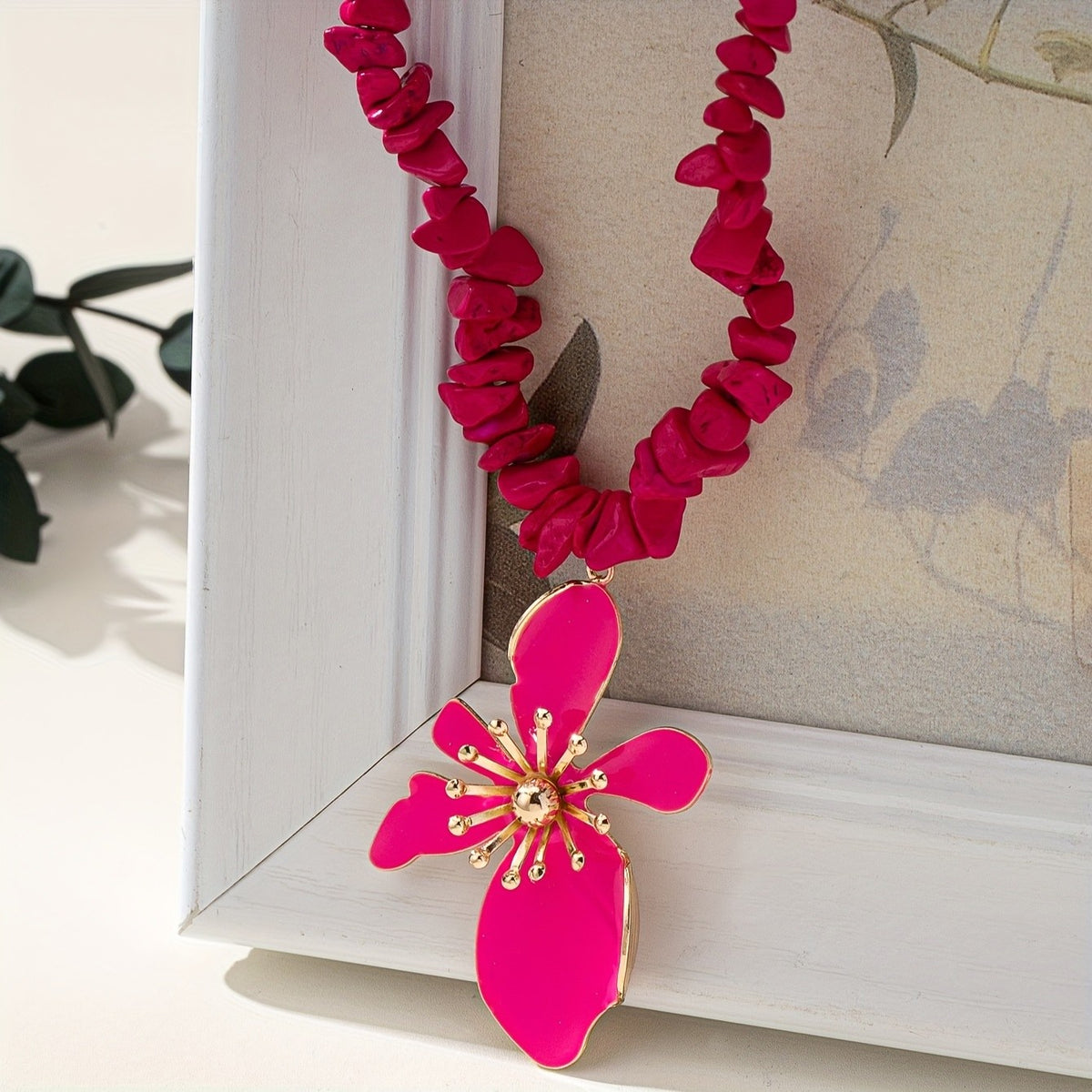 Boho Natural Stone Flower Necklace
