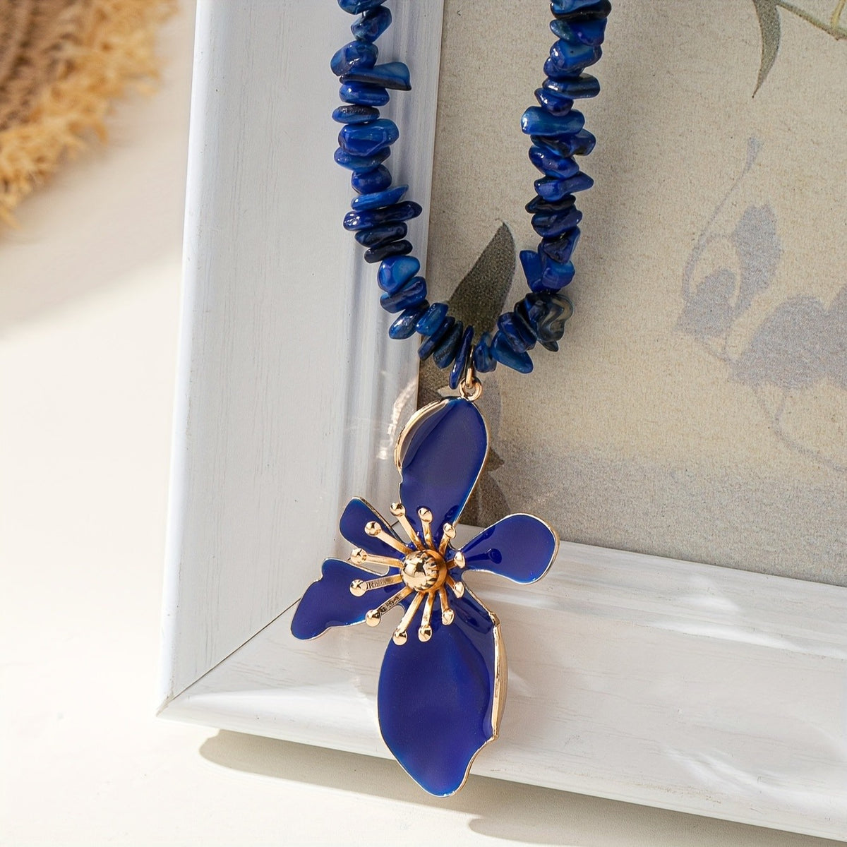 Boho Natural Stone Flower Necklace