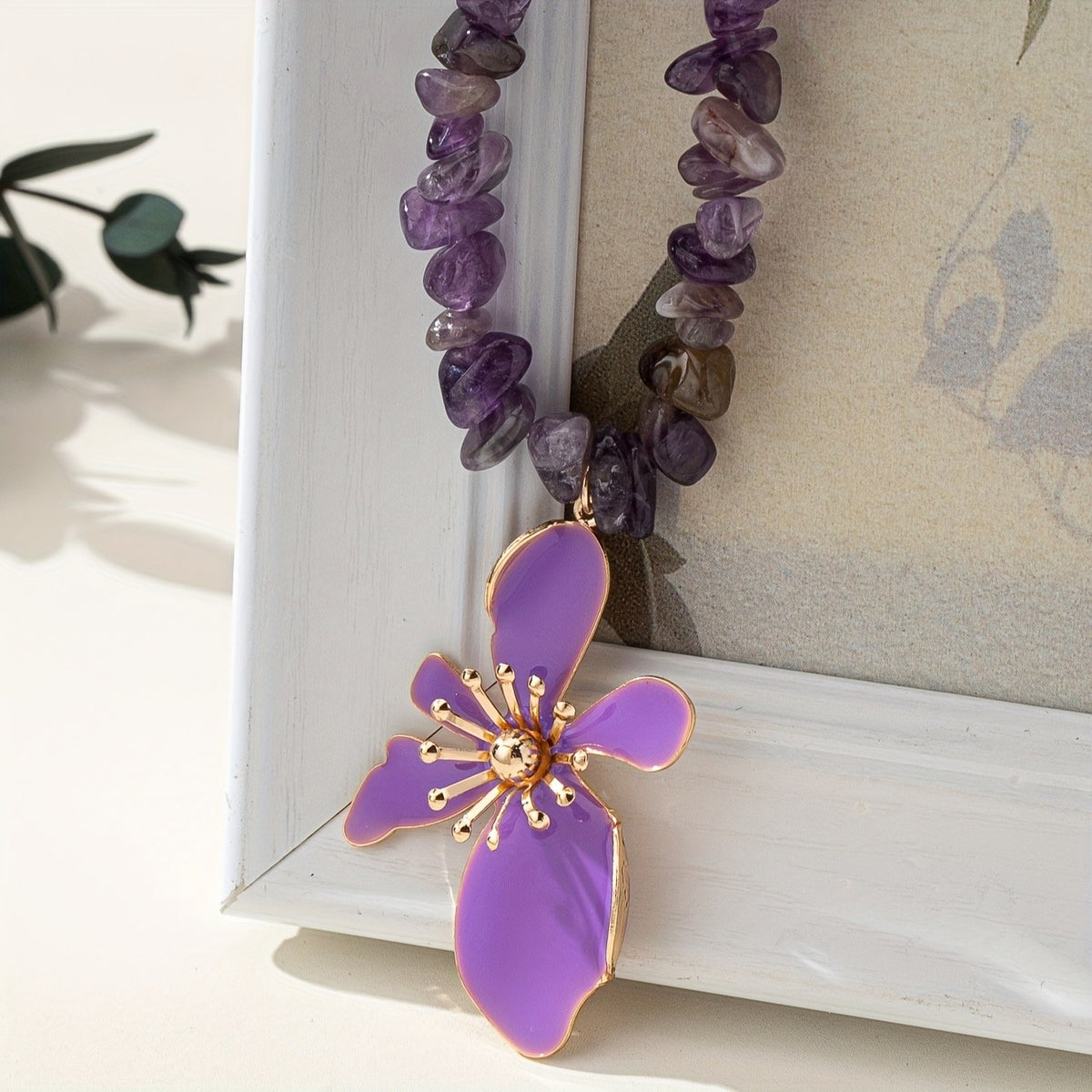 Boho Natural Stone Flower Necklace