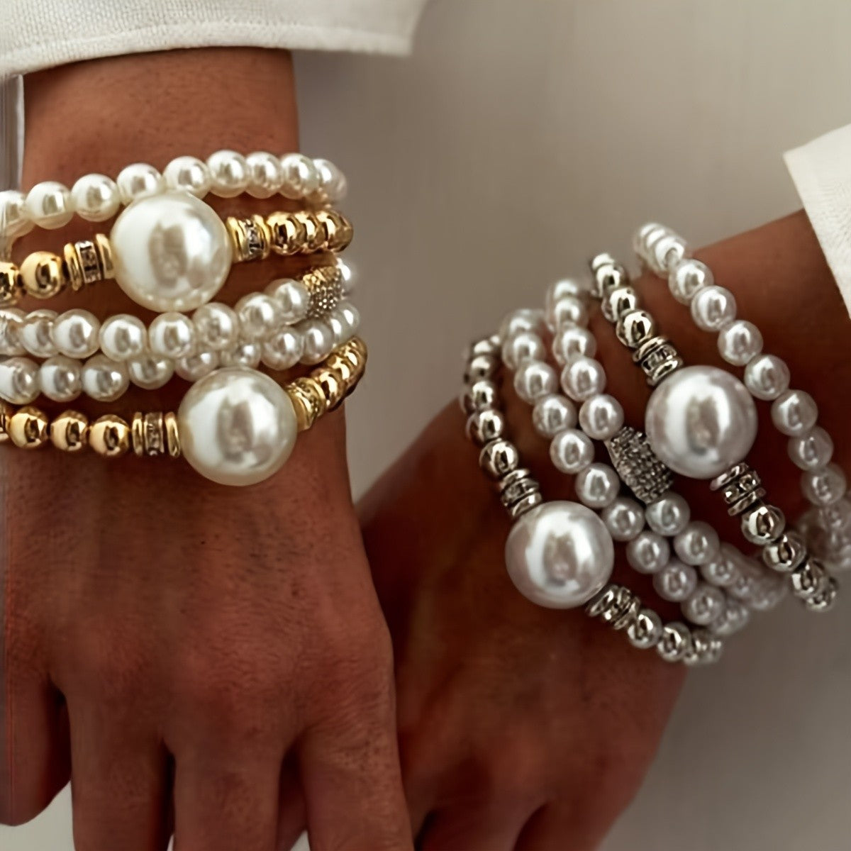 5pc Elegant Layered Pearl Bracelet Set