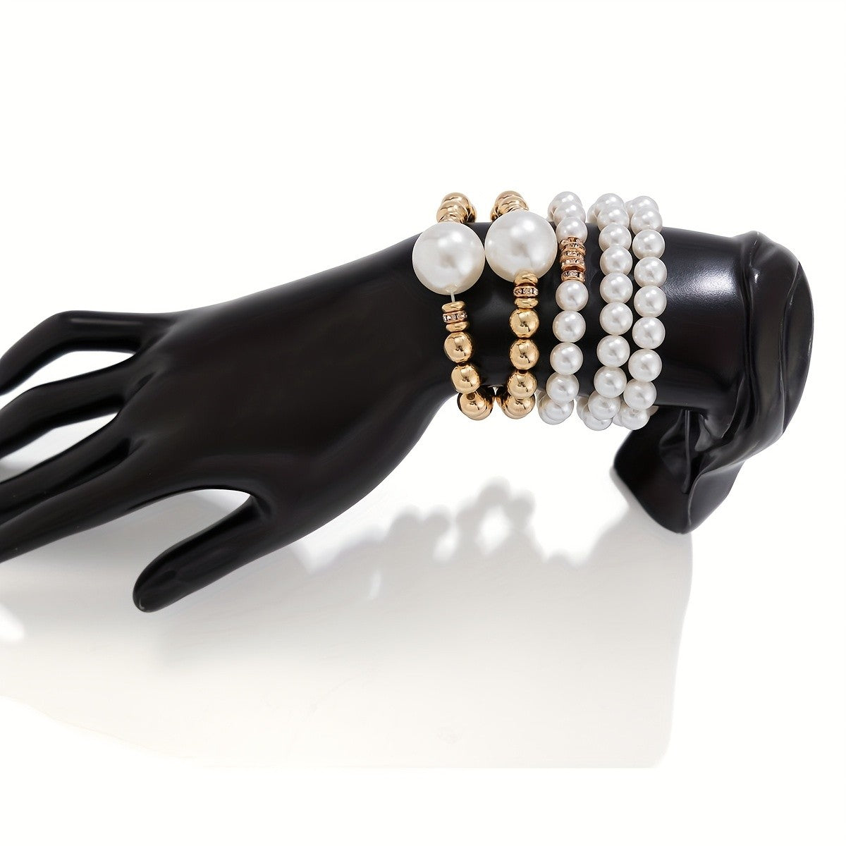 5pc Elegant Layered Pearl Bracelet Set