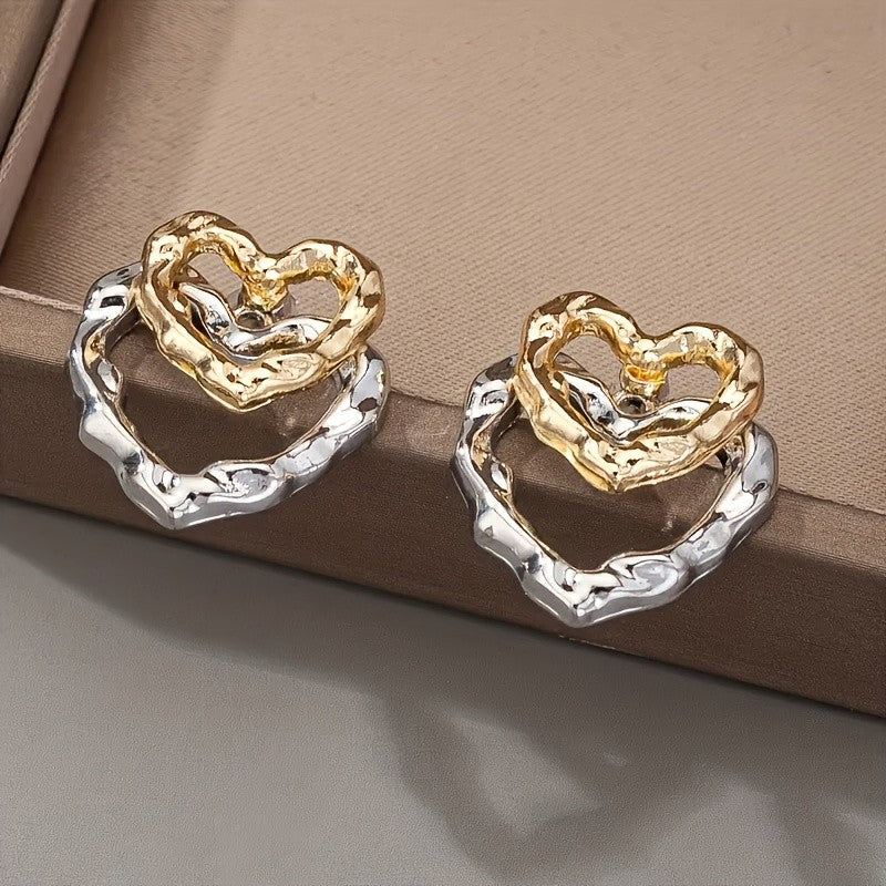14k Elegant Two-Tone Heart Earrings