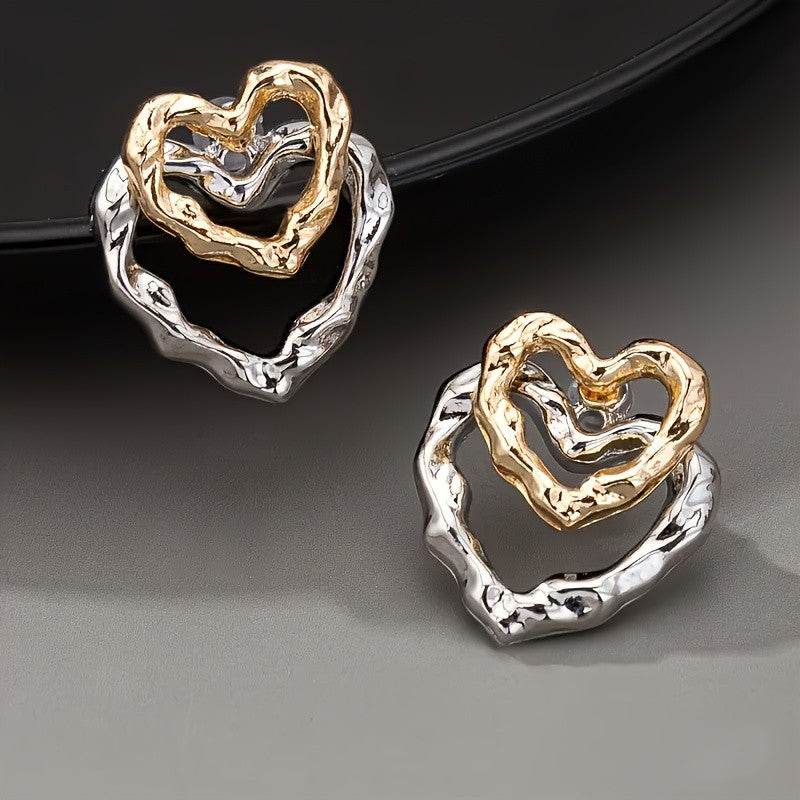 14k Elegant Two-Tone Heart Earrings