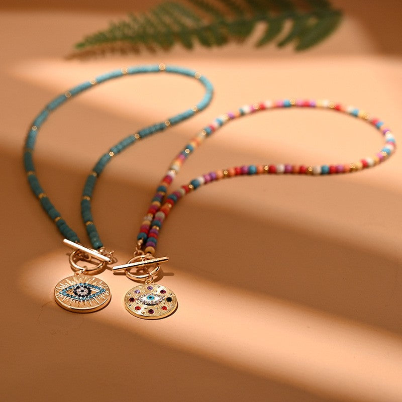 Boho Beaded Evil Eye Necklace
