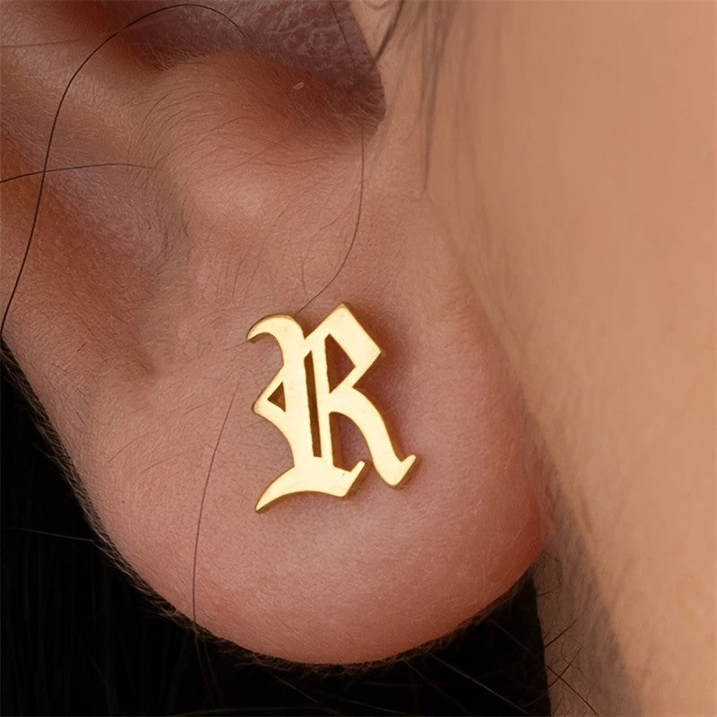 18k Dainty Initial Letter Stud Earrings