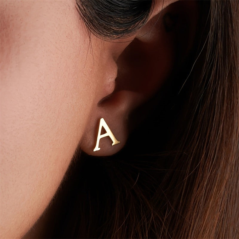 18k Dainty Initial Letter Stud Earrings
