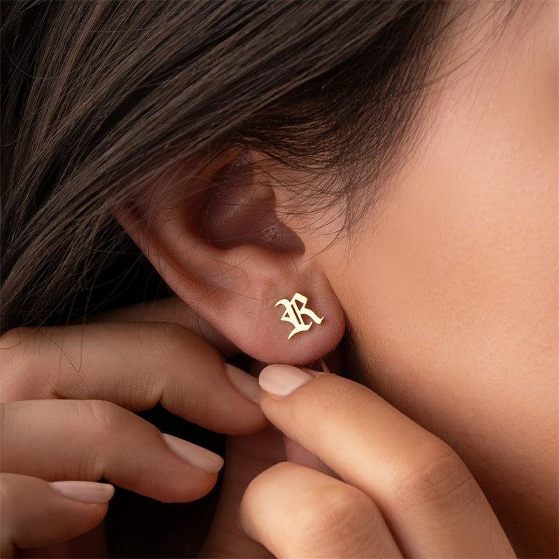 18k Dainty Initial Letter Stud Earrings