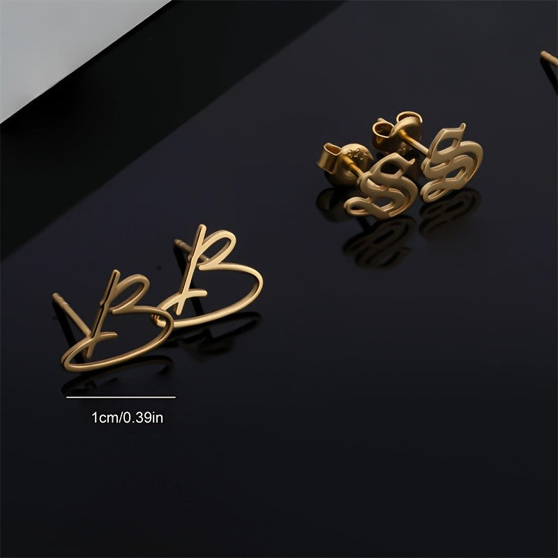 18k Dainty Initial Letter Stud Earrings