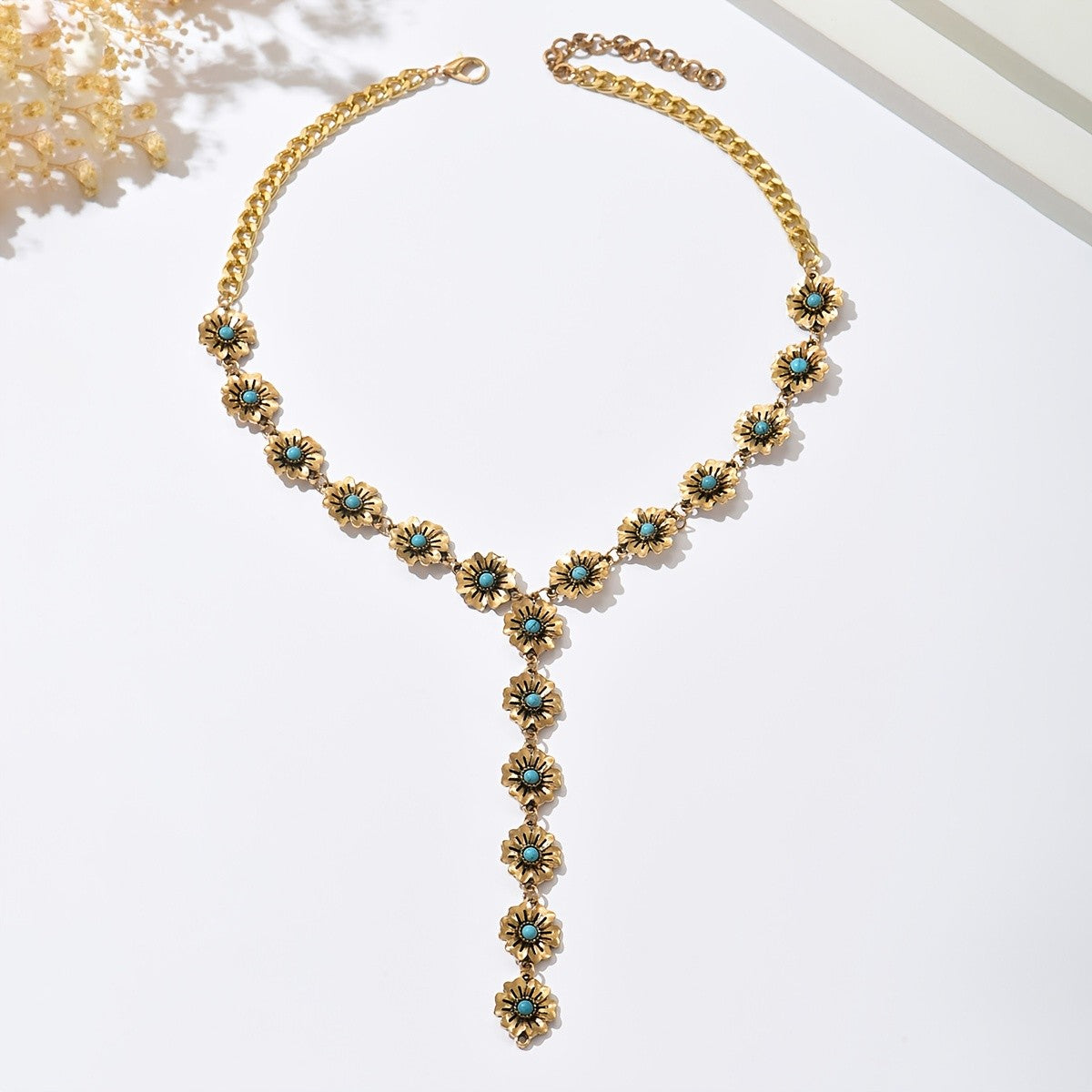 Boho Vintage Turquoise Flower Y-Necklace