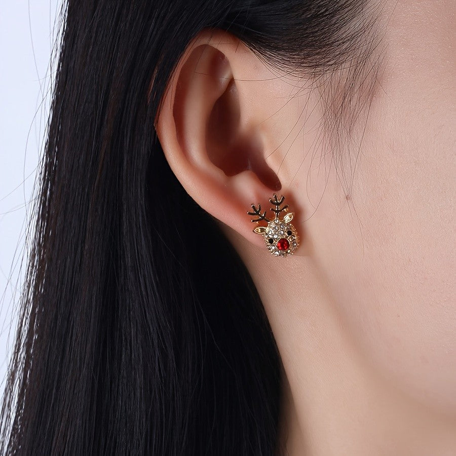Dainty Rhinestone Reindeer Stud Earrings