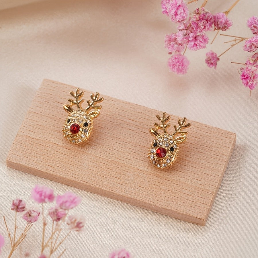 Dainty Rhinestone Reindeer Stud Earrings