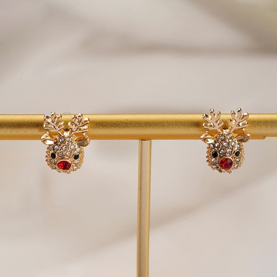 Dainty Rhinestone Reindeer Stud Earrings
