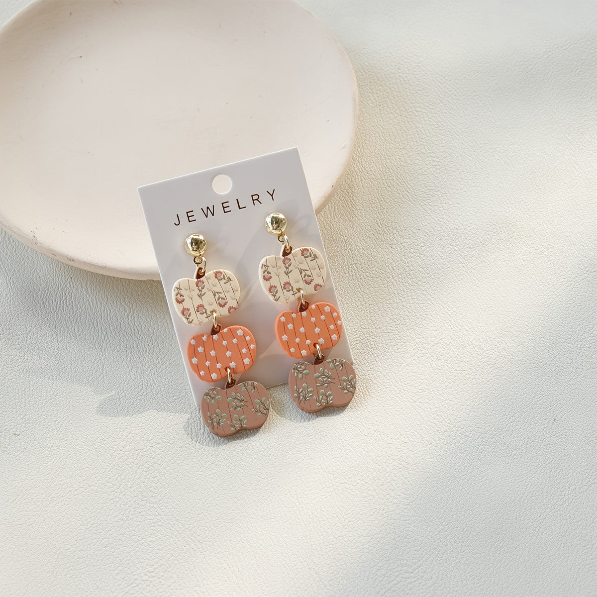 Romantic Floral Pumpkin Acrylic Drop Earrings