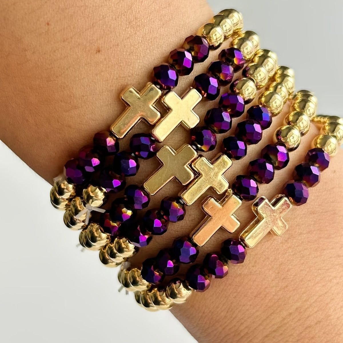 6pc Boho Cross Bead Bracelet Set
