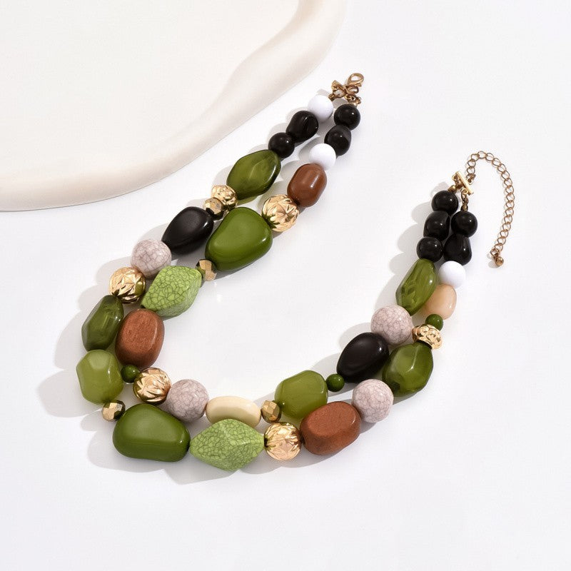 Boho Vintage Resin Bead Necklace