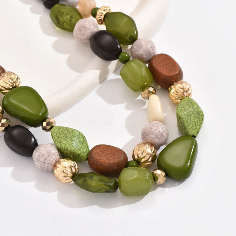 Boho Vintage Resin Bead Necklace
