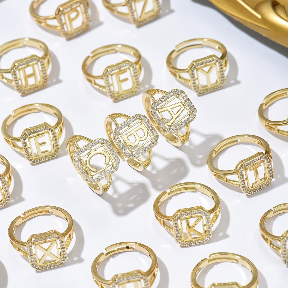 Classy Square Zircon Initial Ring