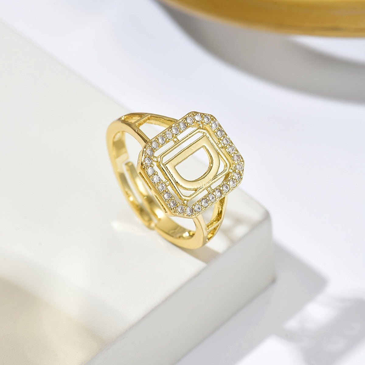 Classy Square Zircon Initial Ring