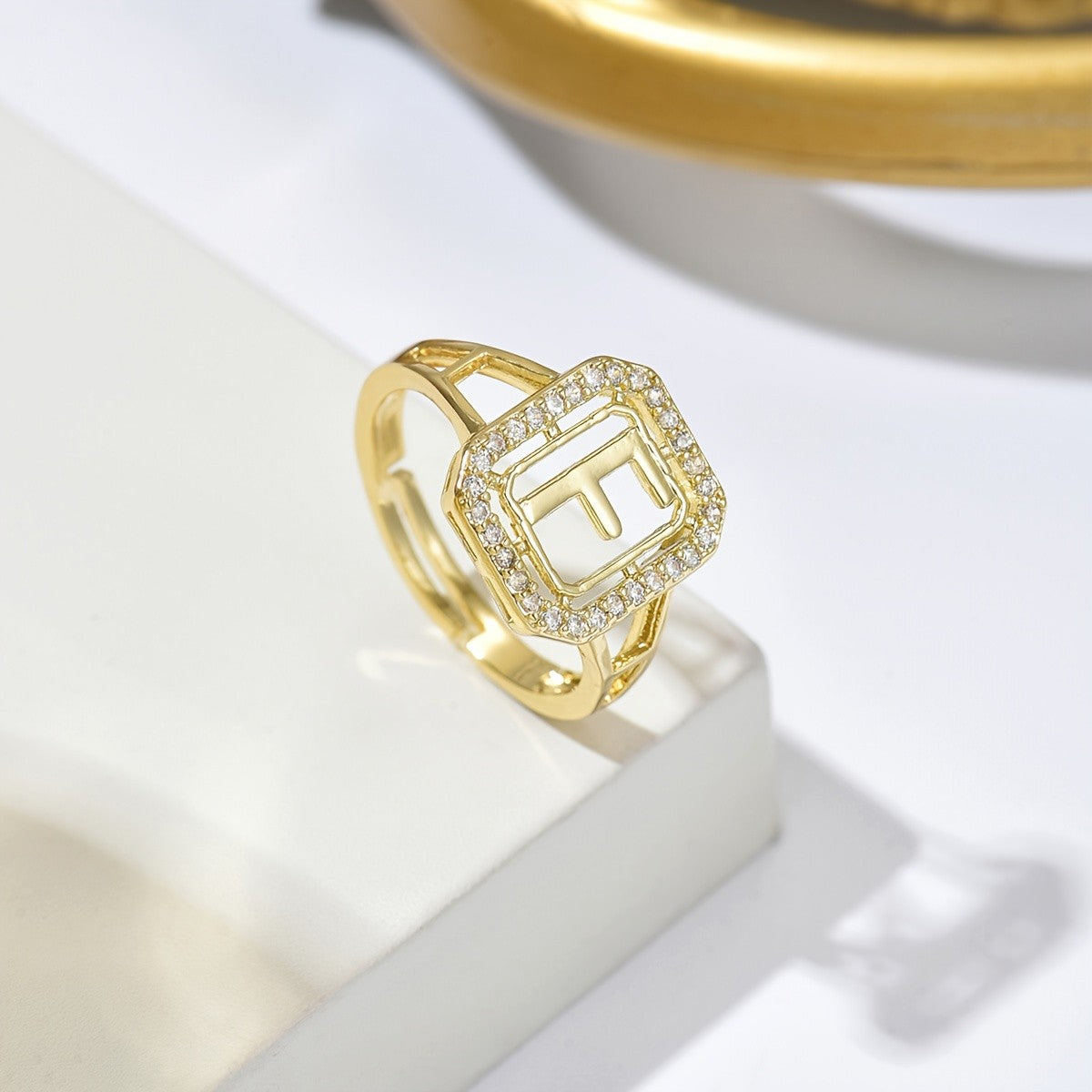 Classy Square Zircon Initial Ring