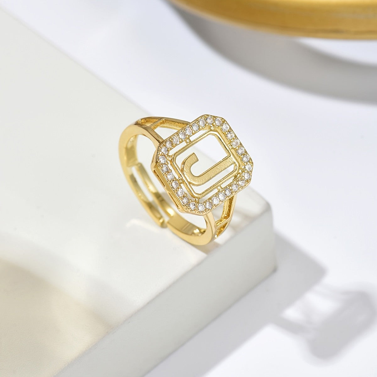 Classy Square Zircon Initial Ring