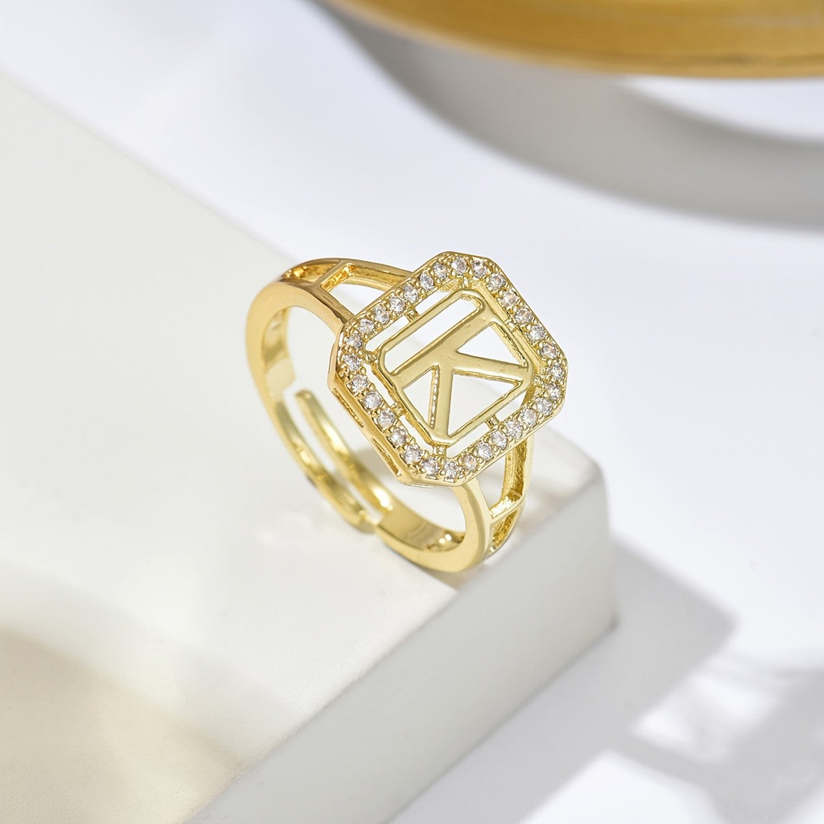Classy Square Zircon Initial Ring