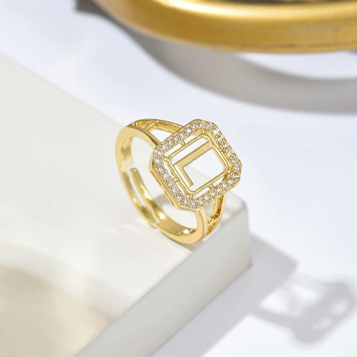 Classy Square Zircon Initial Ring