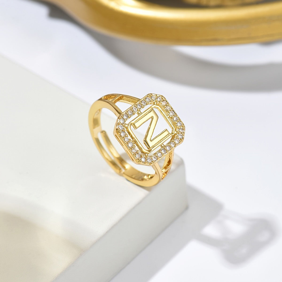 Classy Square Zircon Initial Ring