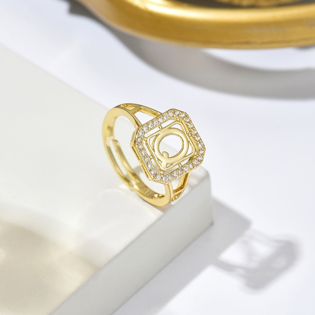 Classy Square Zircon Initial Ring
