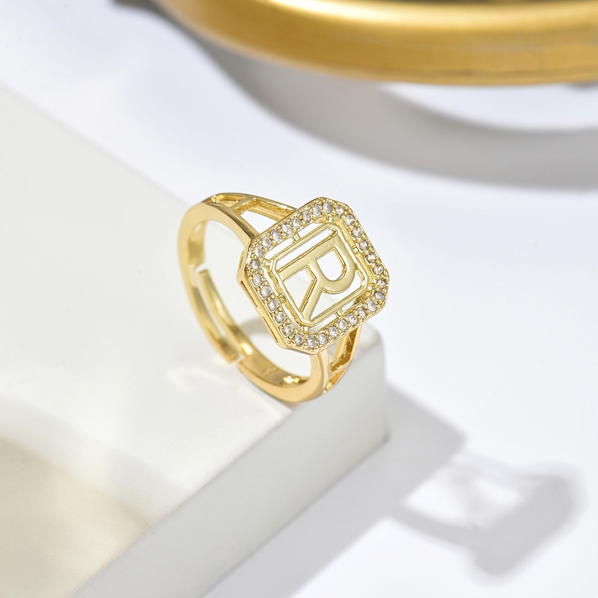 Classy Square Zircon Initial Ring