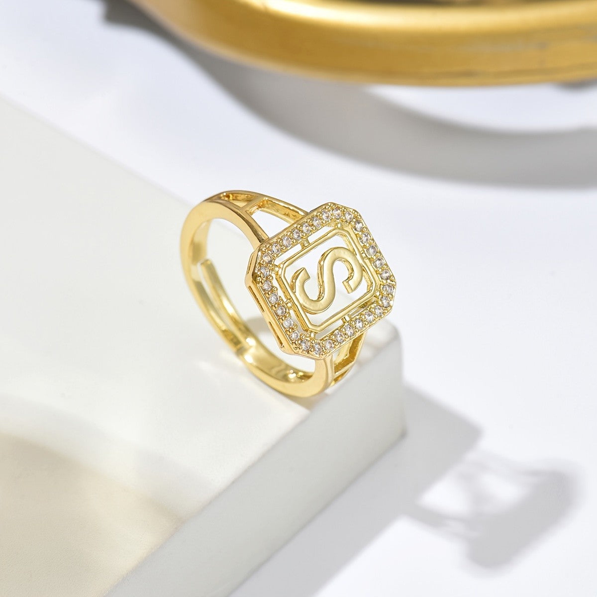 Classy Square Zircon Initial Ring