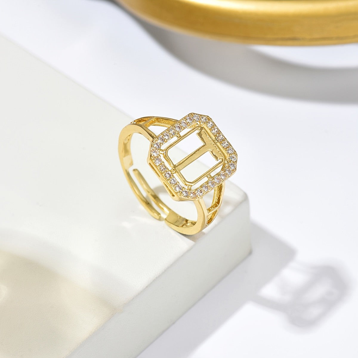 Classy Square Zircon Initial Ring