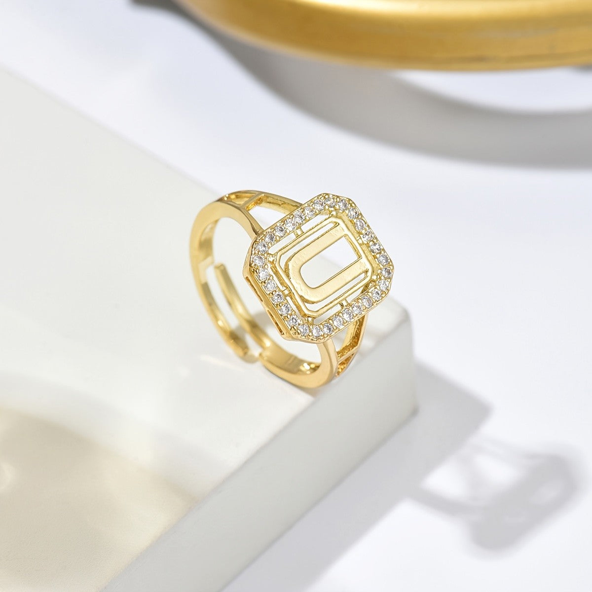 Classy Square Zircon Initial Ring