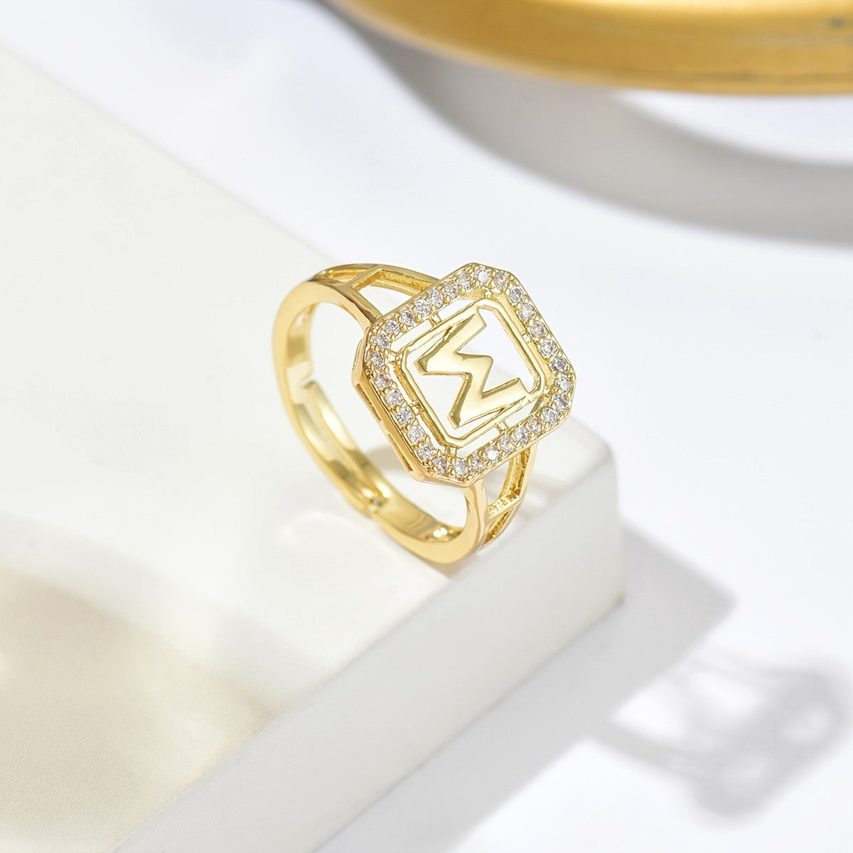 Classy Square Zircon Initial Ring