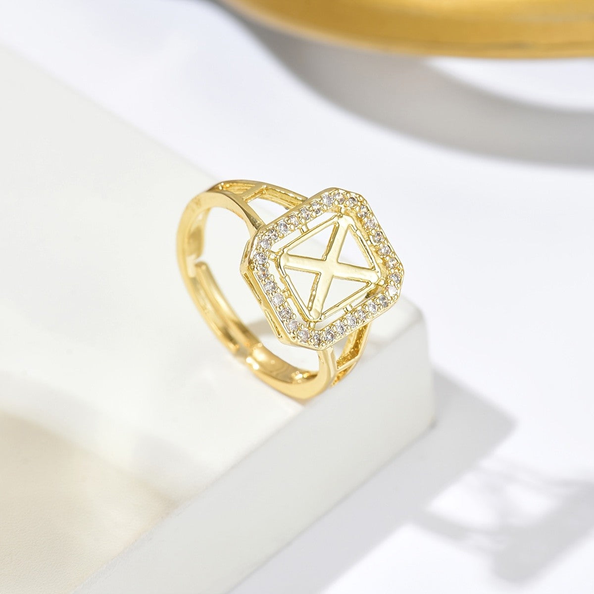 Classy Square Zircon Initial Ring