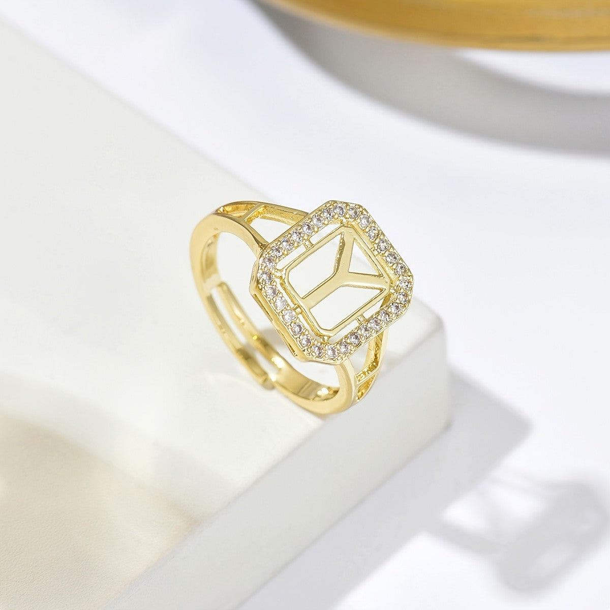 Classy Square Zircon Initial Ring