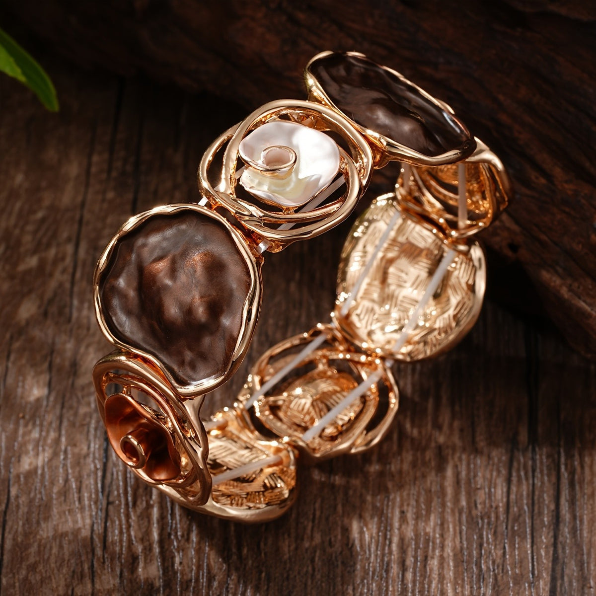 Boho Brown Floral Bangle Bracelet