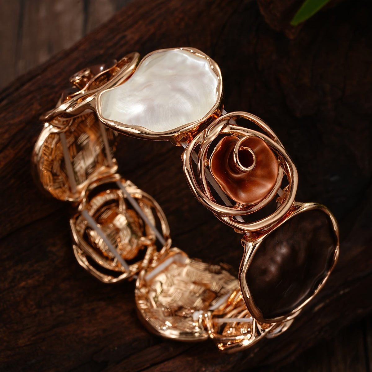 Boho Brown Floral Bangle Bracelet