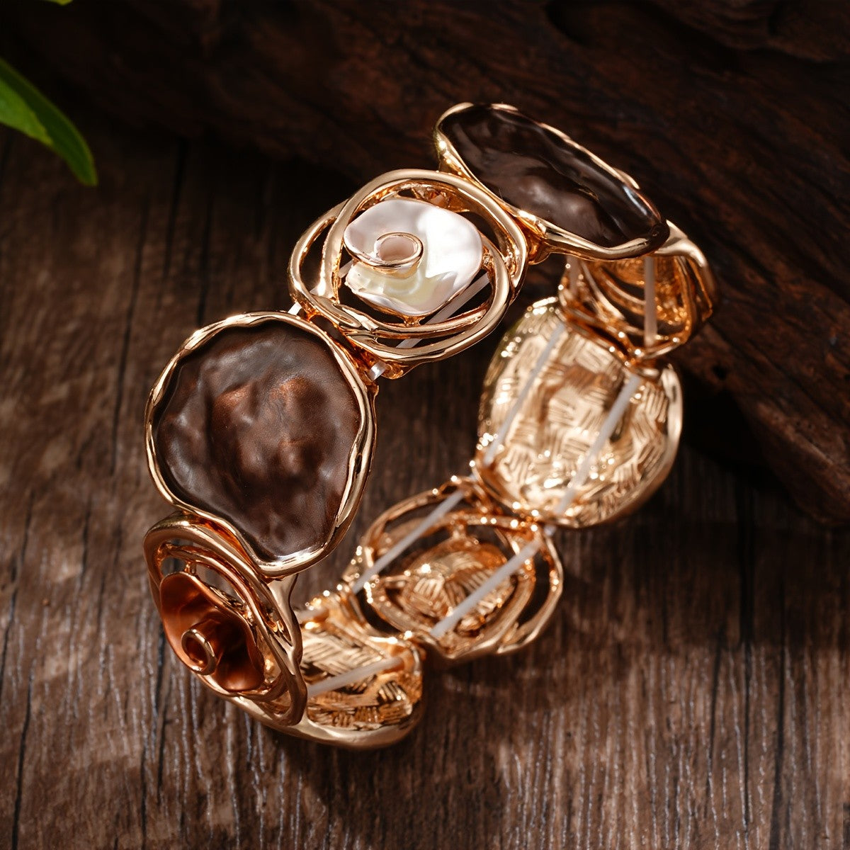 Boho Brown Floral Bangle Bracelet