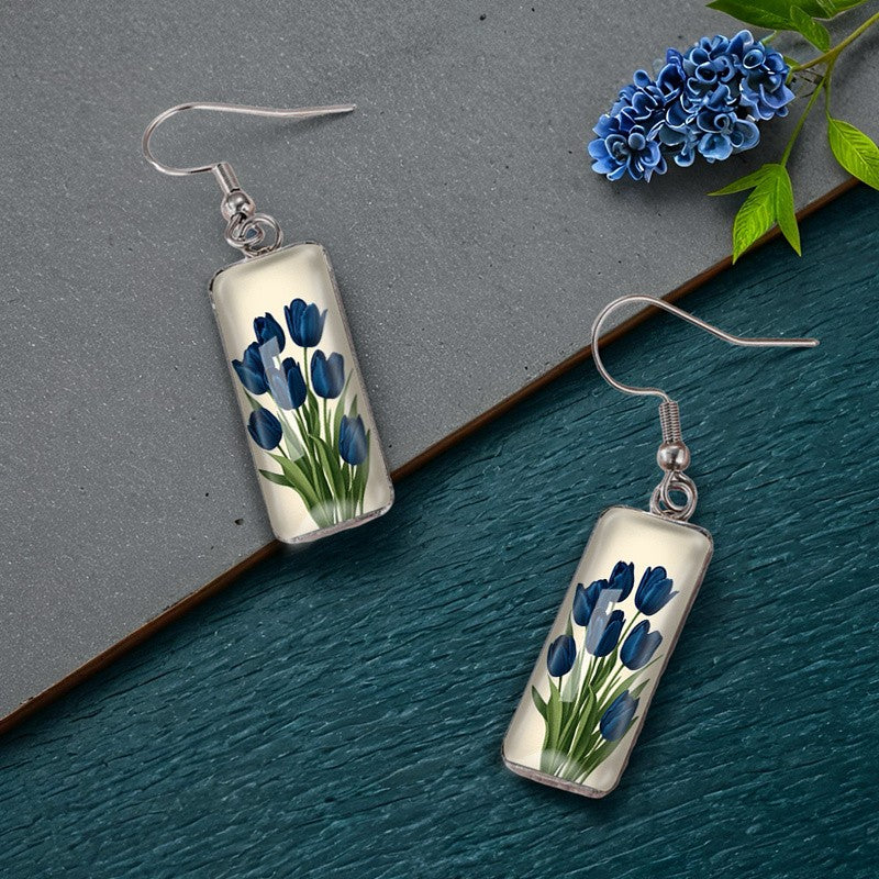 Romantic Blue Tulip Glass Earrings