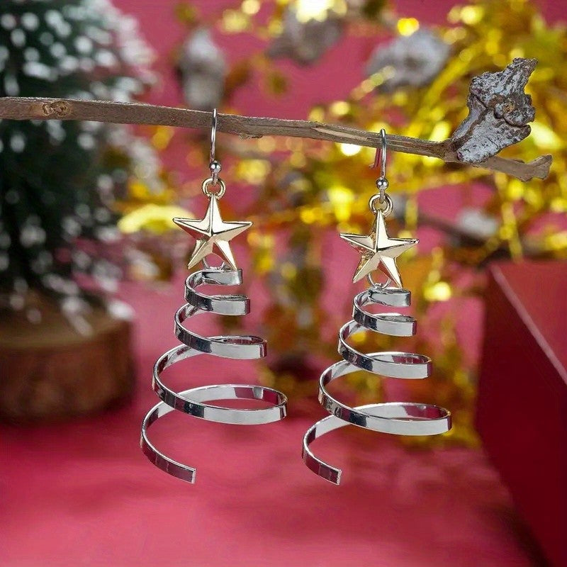 Dainty Christmas Tree Star Earrings