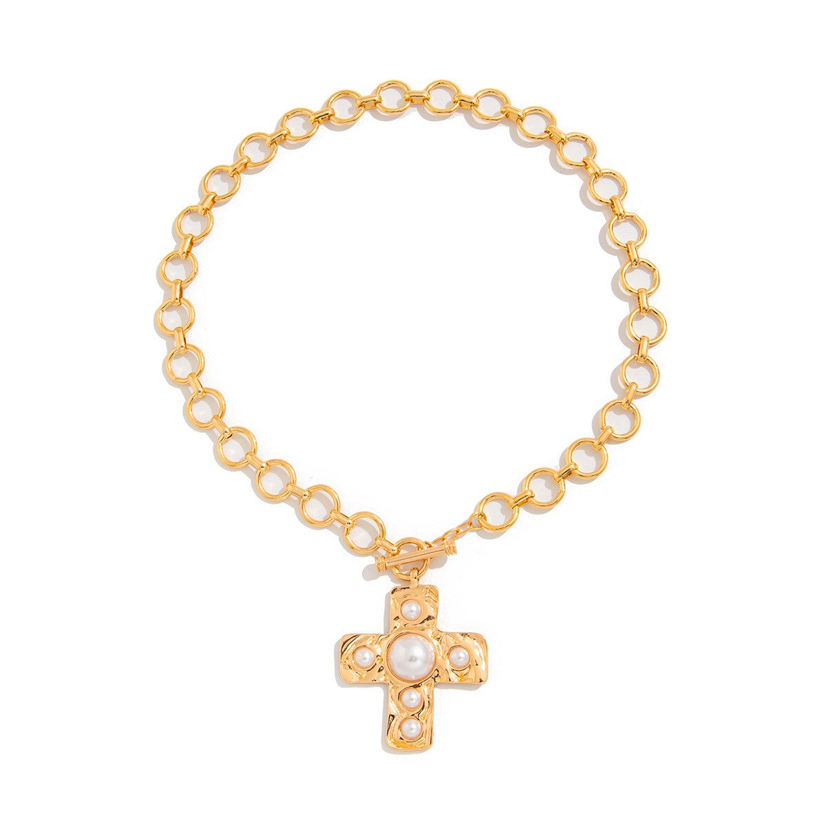 Elegant Layered Pearl Cross Necklace
