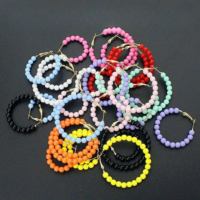 5pc Boho Colorful Acrylic Bead Hoop Earring Set