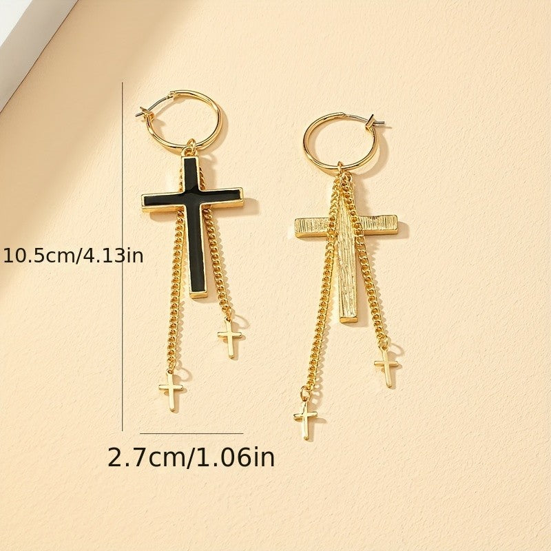 Elegant Black Cross Hoop Earrings