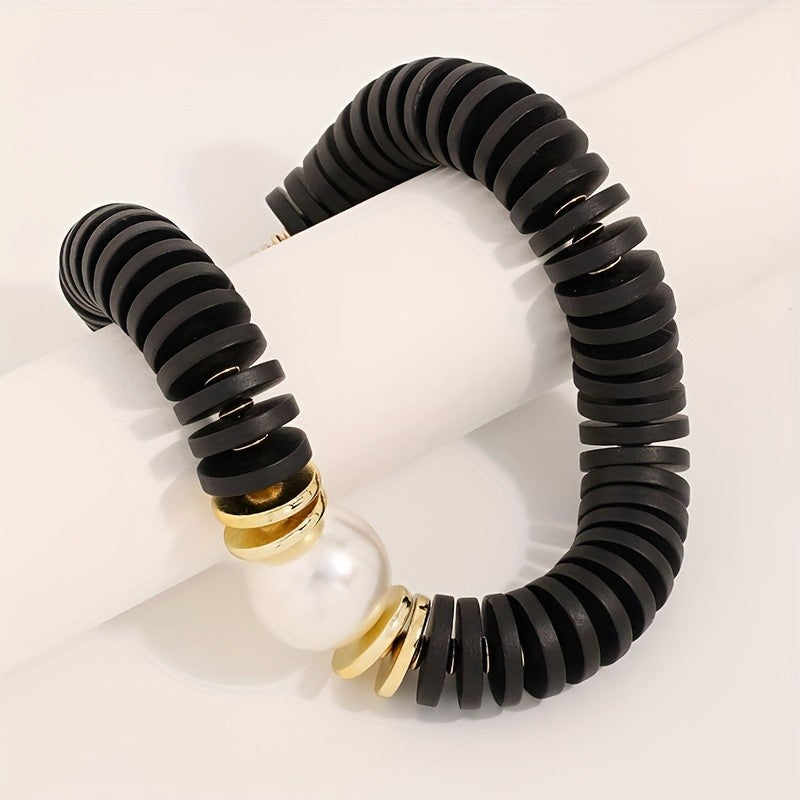 Vintage Faux Pearl Wood Collar Necklace