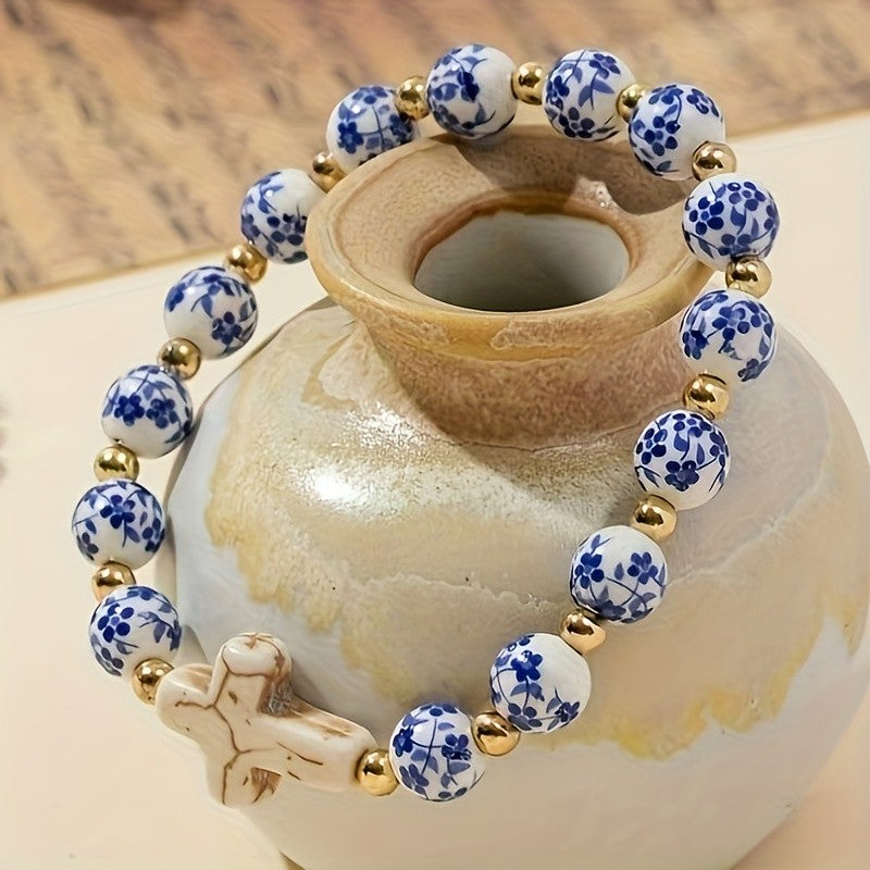 18k Vintage Floral Ceramic Bracelet